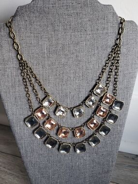 Chloe + Isabel Gold-Tone Three-Row Crystal Necklace - Pink, Clear, Gray
